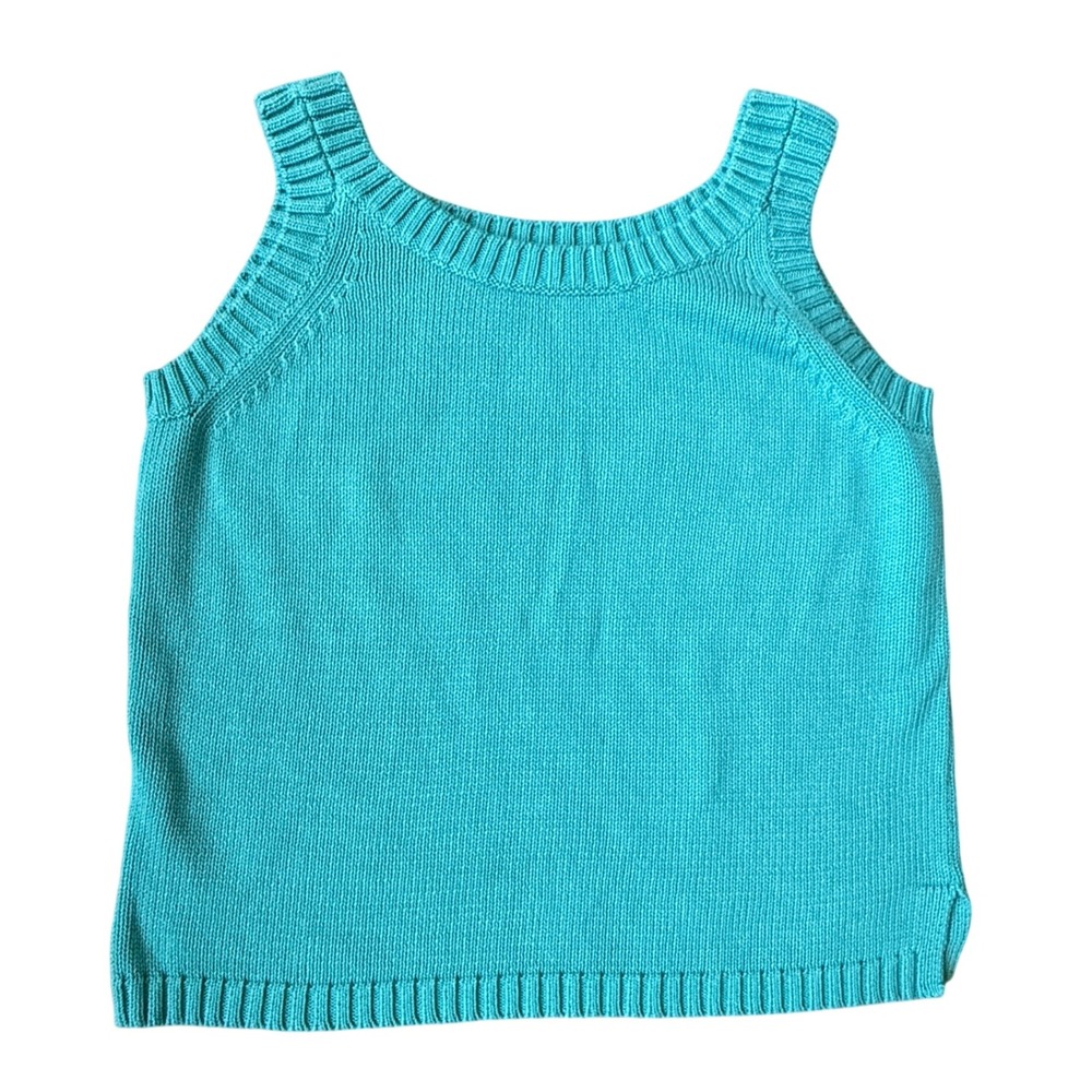 Jeanne Pierre Aqua Knit Tank Womens Medium 100% Cotton Y2K Minimalist Sleeveless